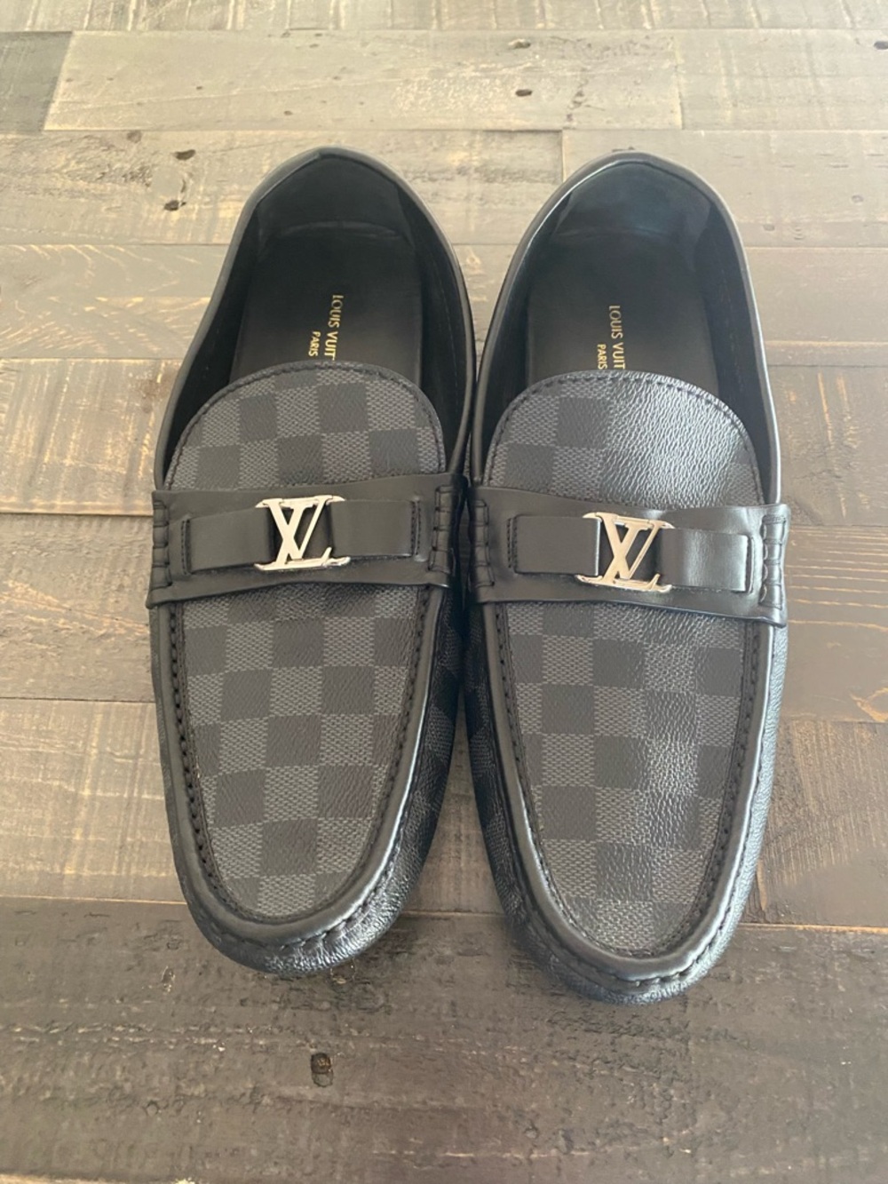 Louis Vuitton Black Damier Graphite LV Logo Slip-On Loafers